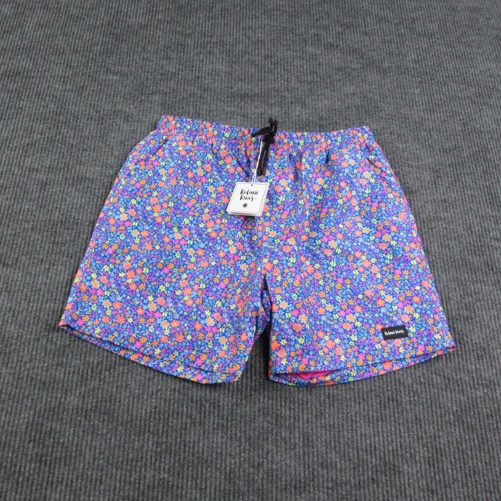 Kulani Kinis Swim Shorts Mens XL Blue Floral Trunks Lined Electric Bloom NWT